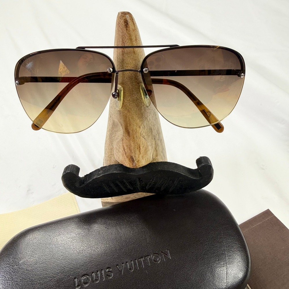Louis Vuitton Damier Gradient Aviator Sunglasses Brown Rimless Metal Italy - Picture 2 of 11